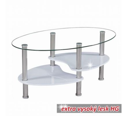 Konferenční stolek bílý lesk/sklo/ocel T-01